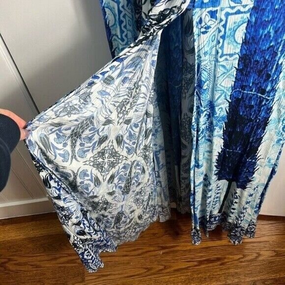 Hemant & Nandita Blue and White Beaded Zipper Boho Printed Maxi Dress - Picture 5 of 16